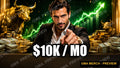 $10K / Mo finance YouTube thumbnail with cash, gold accents and a rising green chart