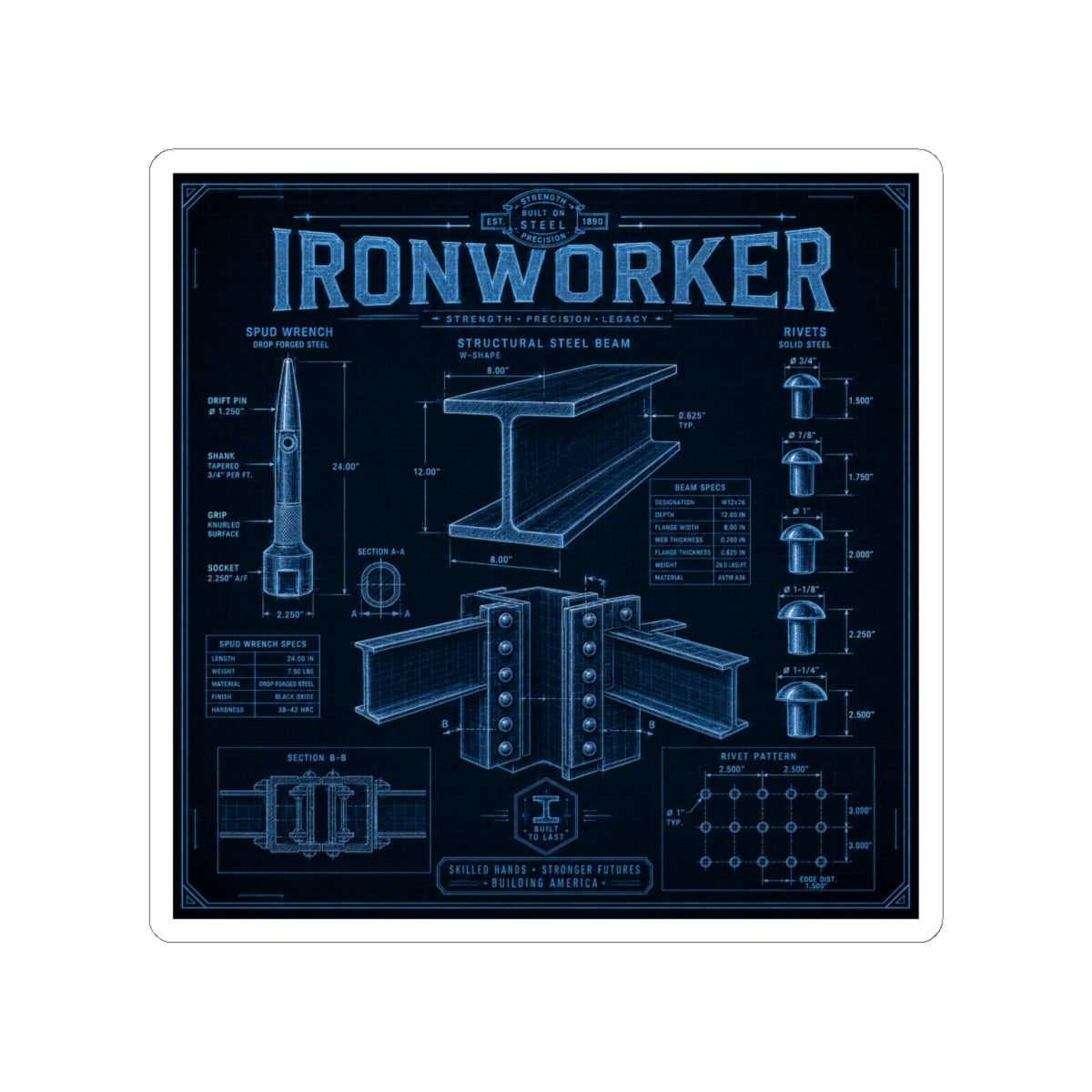 Ironworker Structural Steel Blueprint Sticker