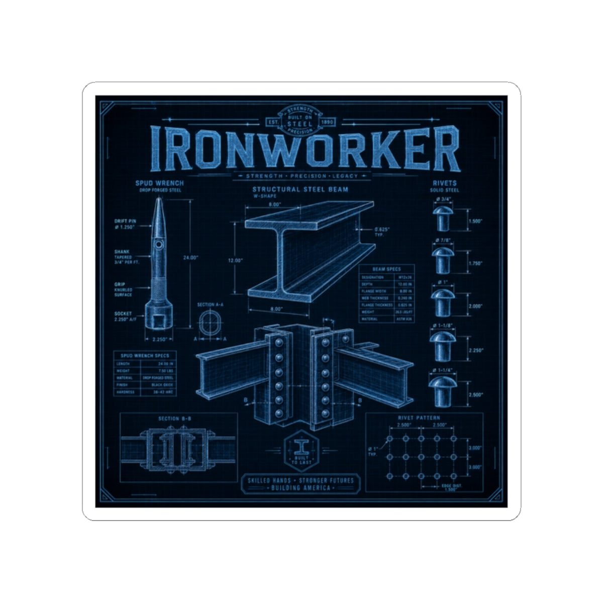 Ironworker Structural Steel Blueprint Sticker