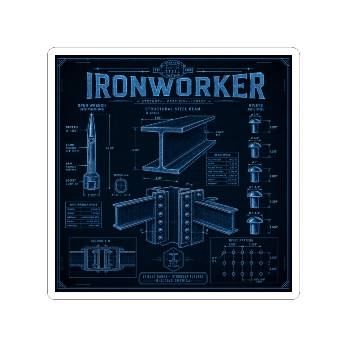 Ironworker Structural Steel Blueprint Sticker