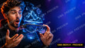 Text-free tech review YouTube thumbnail of AR glasses projecting mountain holograms