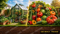 Text-free gardening YouTube thumbnail of a backyard greenhouse vegetable haul