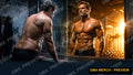 Text-free fitness YouTube thumbnail of a before and after physique transformation
