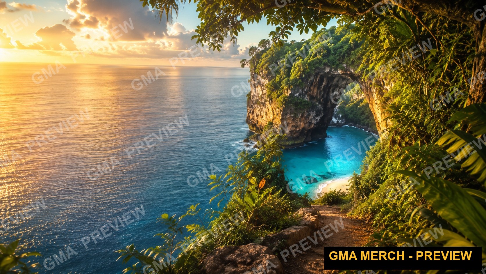 Text-free travel YouTube thumbnail of a hidden turquoise tropical cove